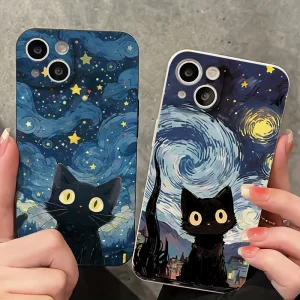 Starry Sky Black Cat Silicone Phone Case For Xiaomi 1