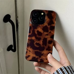 Black Brown Leopard Print Case – Vortex Pattern Shockproof Cover for iPhone 1