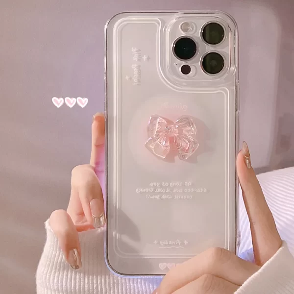 Cute 3D Crystal Bow Love Heart Clear Case for iPhone 16, 15, 14, 13, 12, 11 Pro Max 1