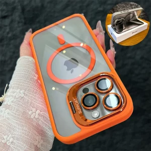 Luxury Magnetic Stand Glass Lens Protector Case for iPhone 1