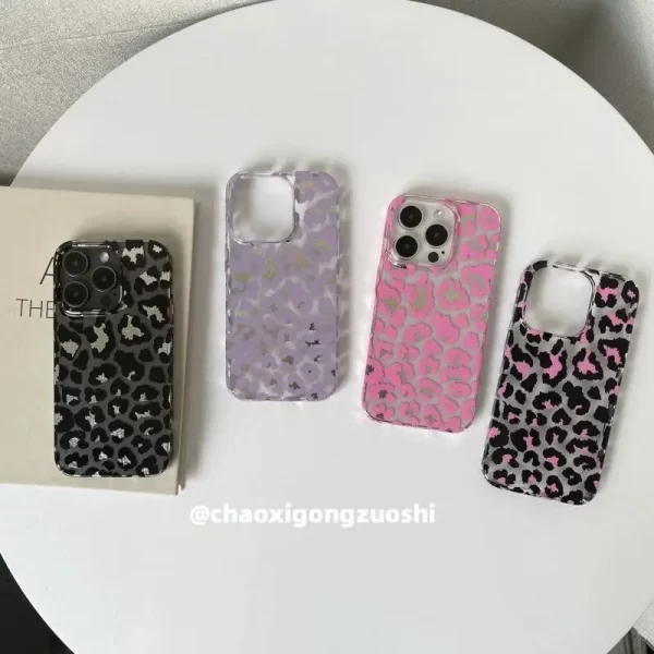 Leopard Print Pink Purple Case – Y2K Soft Back Cover for iPhone 1