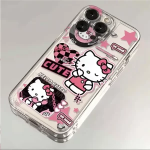 Cool Sanrio Hello Kitty Clear Soft Case for iPhone 16, 15, 14, 13, 12, 11 Pro Max 1