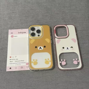 Cute Easy Bear Couple Case – Y2K Cartoon Back Cover for iPhone 1