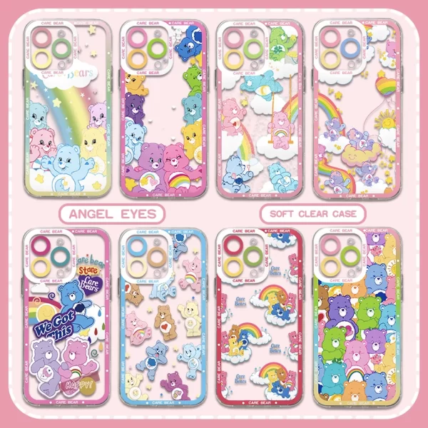Cute Cartoon Care Bears Transparent Case – Soft Silicone Cover for iPhone 1