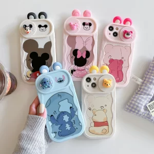 3D Ears Toy Winnie & Minnie Sliding Camera Case for iPhone 16, 15, 14, 13, 12, 11 Pro Max 1