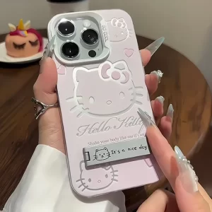 Luxury Pink Hello Kitty Bracket Phone Case for iPhone 16, 15, 14, 13, 12, 11 Pro Max 1