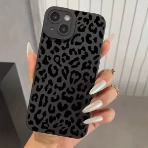 Black Leopard Print Soft Silicone Case for iPhone 16, 15, 14, 13, 12, 11 Pro Max 1