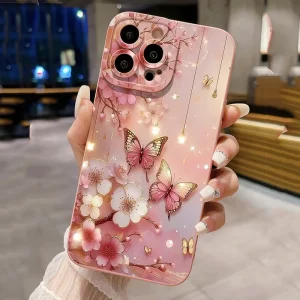 Butterfly & Floral Shockproof Matte Soft Case for iPhone 1