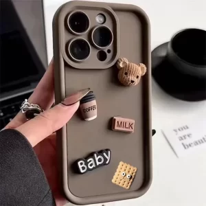 Cute 3D Bear Coffee Case for iPhone – Soft Matte Silicone Cover 1