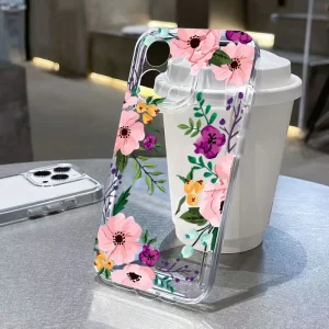 Colorful Floral TPU Clear Case for iPhone – Trendy Soft Cover 1