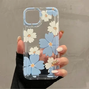 Summer Blue Large Flower Case – Transparent Soft Cover for iPhone 1