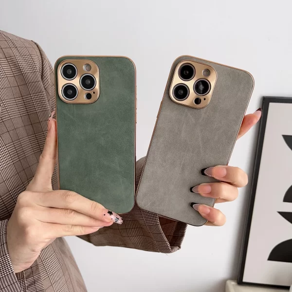 Leather Electroplated Lambskin Case – Luxury Protective Shell for iPhone 1