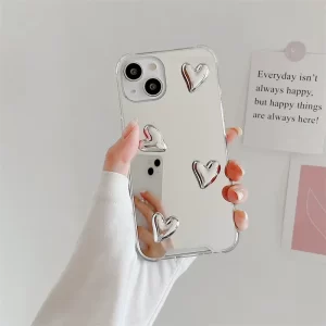 Korean Style Heart Mirror Case for iPhone – Cute Soft Silicone Cover 1