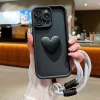 Luxury 3D Love Heart Matte Case – Soft Lanyard Rope Shockproof Cover for iPhone 2