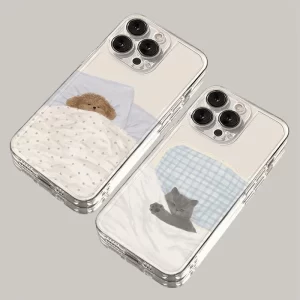 Dog Cat Couple Case – Cute Cartoon Animal Shockproof Soft Cover for iPhone 1