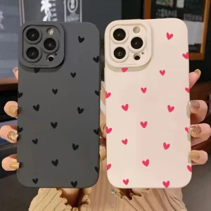 Black Love Heart Soft Silicone Case for iPhone 16, 15, 14, 13, 12, 11 Pro Max 1